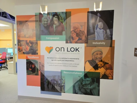 Completed On Lok collage graphic wrapping an interior wall