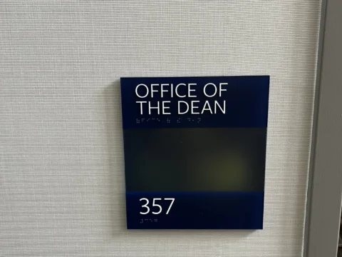 Office of the Dean room 357 identification plaque