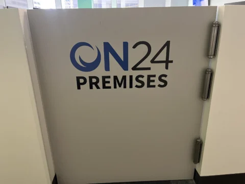 ON24 Premises dimensional lettering mounted on an interior door