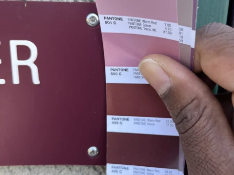 Close view of Pantone color matching for dimensional letters