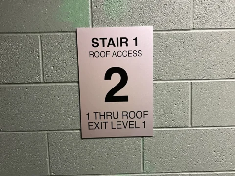 Stair 1 roof access and exit level identification sign