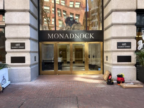 Monadnock building entrance with restored dimensional identification signs
