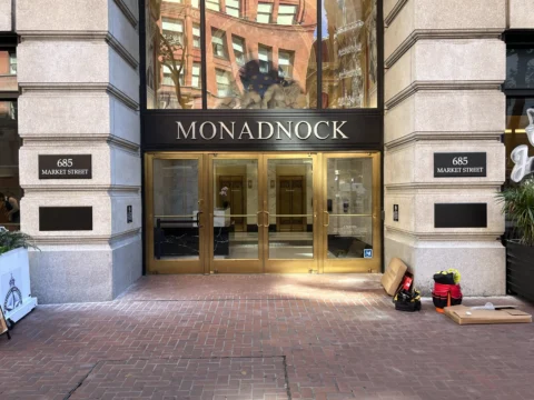 Front view of Monadnock entrance lettering and address plaques