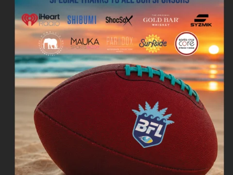 Santa Cruz Beach Soccer promotional display with branded football graphic