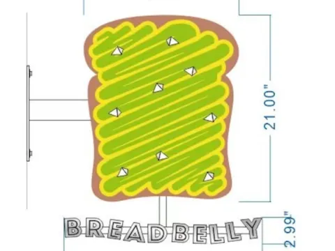 Breadbelly blade sign concept drawing with dimensions and mounting details