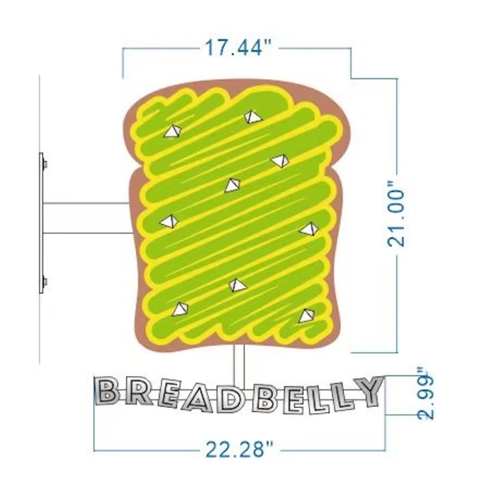 Breadbelly blade sign concept drawing with dimensions and mounting details