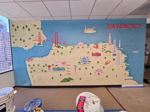 Full San Francisco map graphic installed on an office wall
